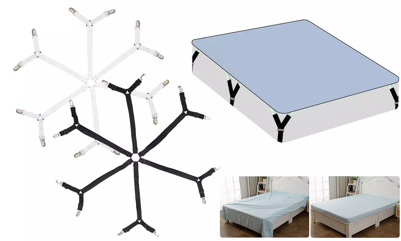 Bed Suspender Straps Mattress Fastener 6 Sides Holder Grippers Sheet Clips 