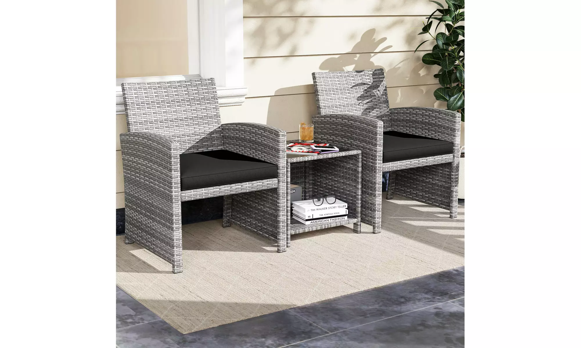 Costway 3-Piece Patio Furniture Set with Tempered Glass Coffee Table