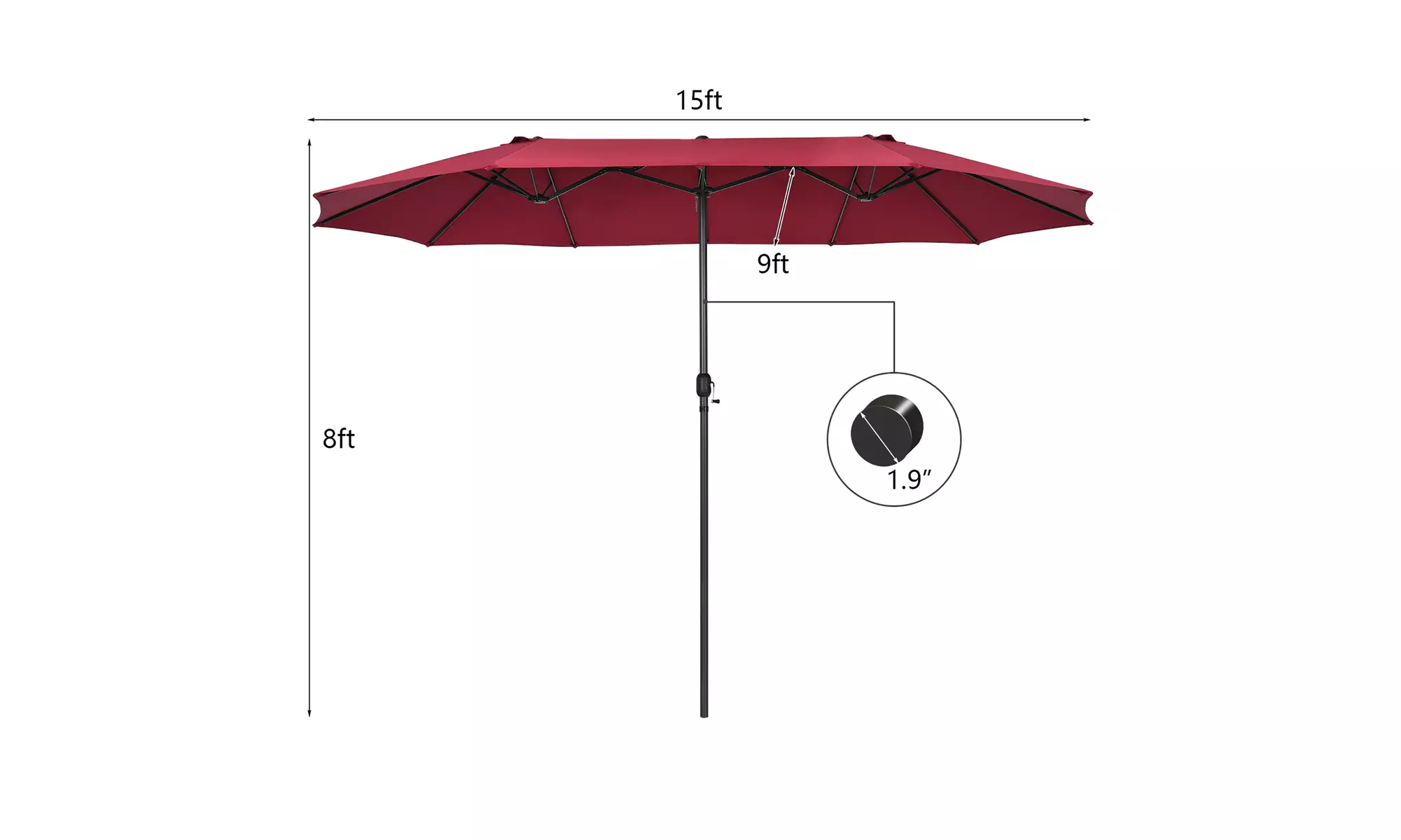 Costway 15FT Patio Double-Sided Umbrella Crank Outdoor Garden Market Sun Shade