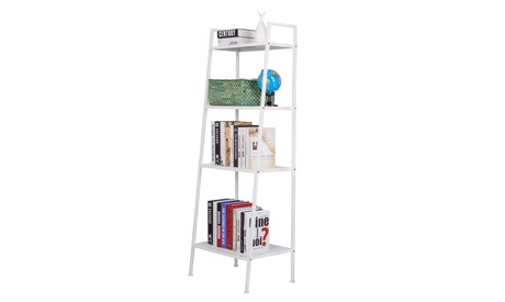 4-Tier Bookshelf Leaning Wall Shelf Rack Ladder Storage Furniture White White (23.62 X 13.78 X 57.87)