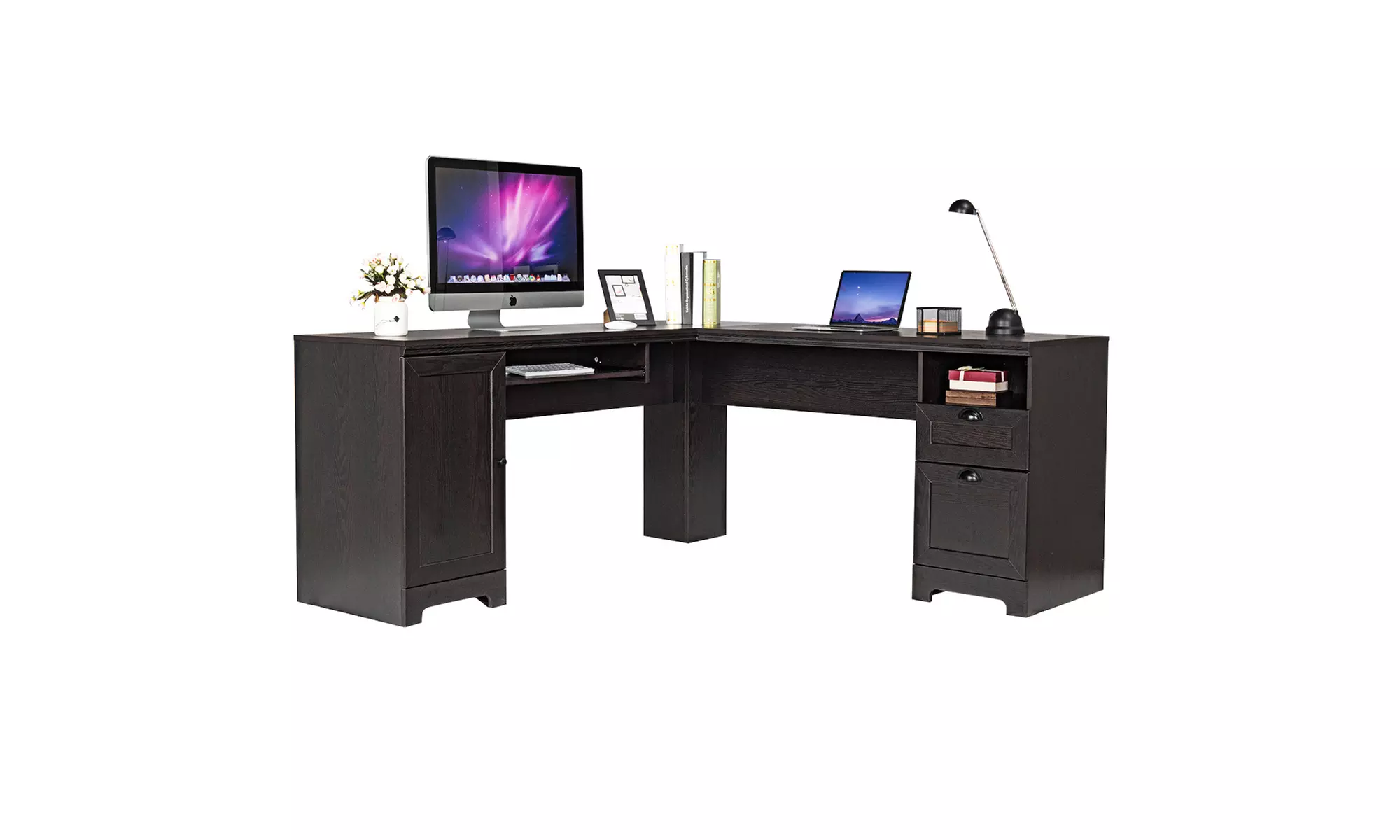 L-Shaped Corner Computer Desk Writing Table Study Workstation w/ Drawers Storage