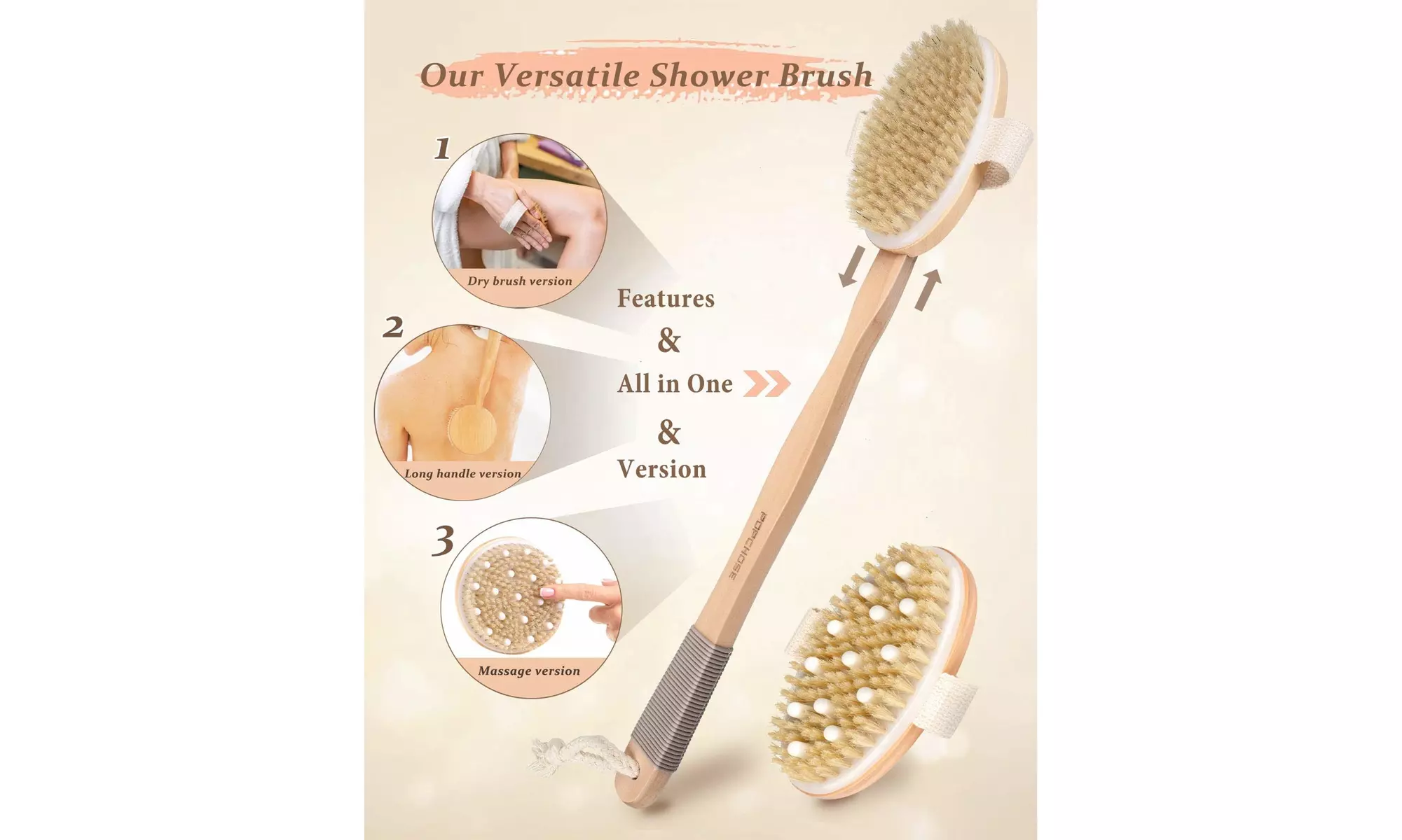 POPCHOSE Detachable Dry Brushing Body Brush for Body Cellulite and Lymphatic - Primary Image