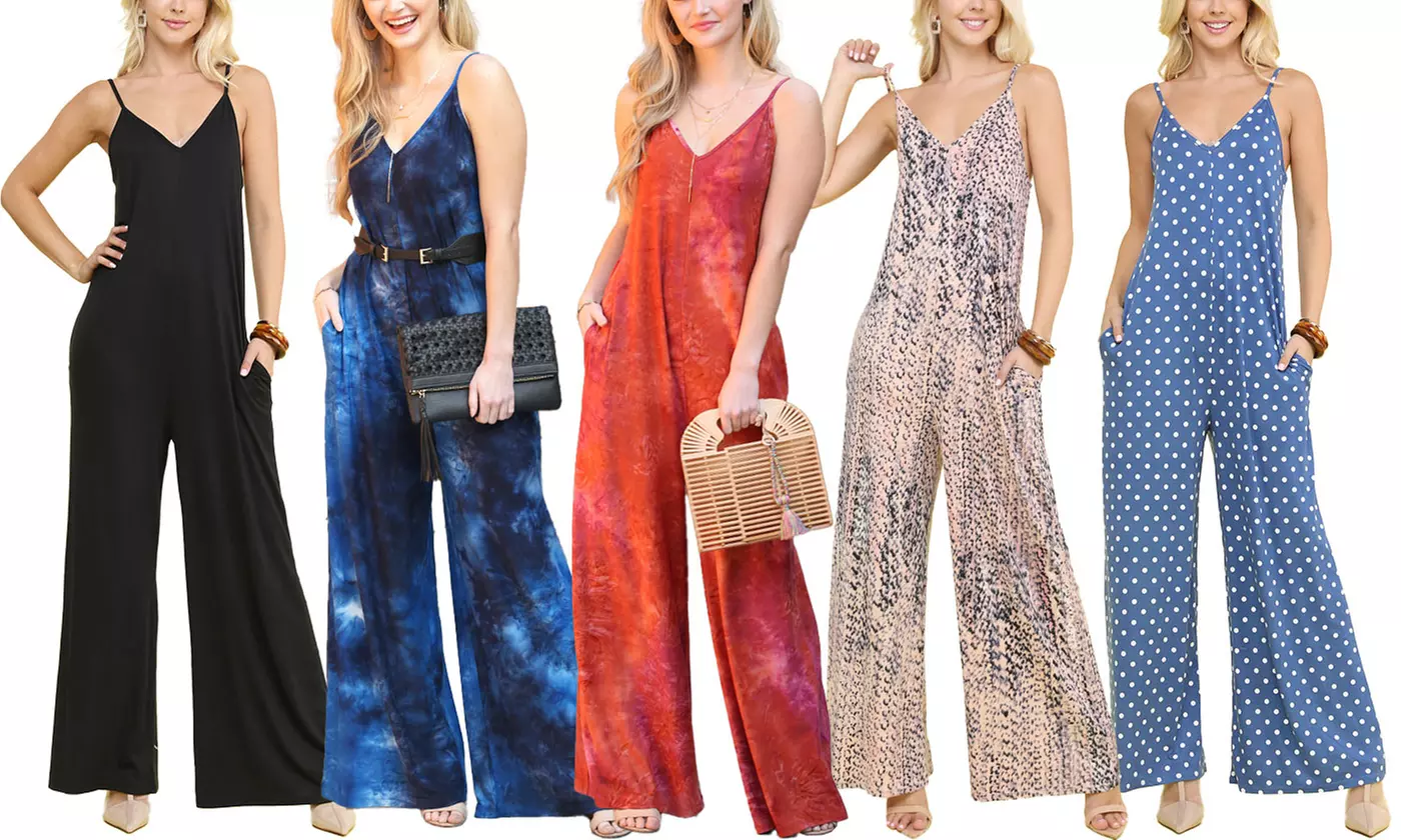 Doublju Women's V-Neck Wide Leg Romper Jumpsuit - Primary Image