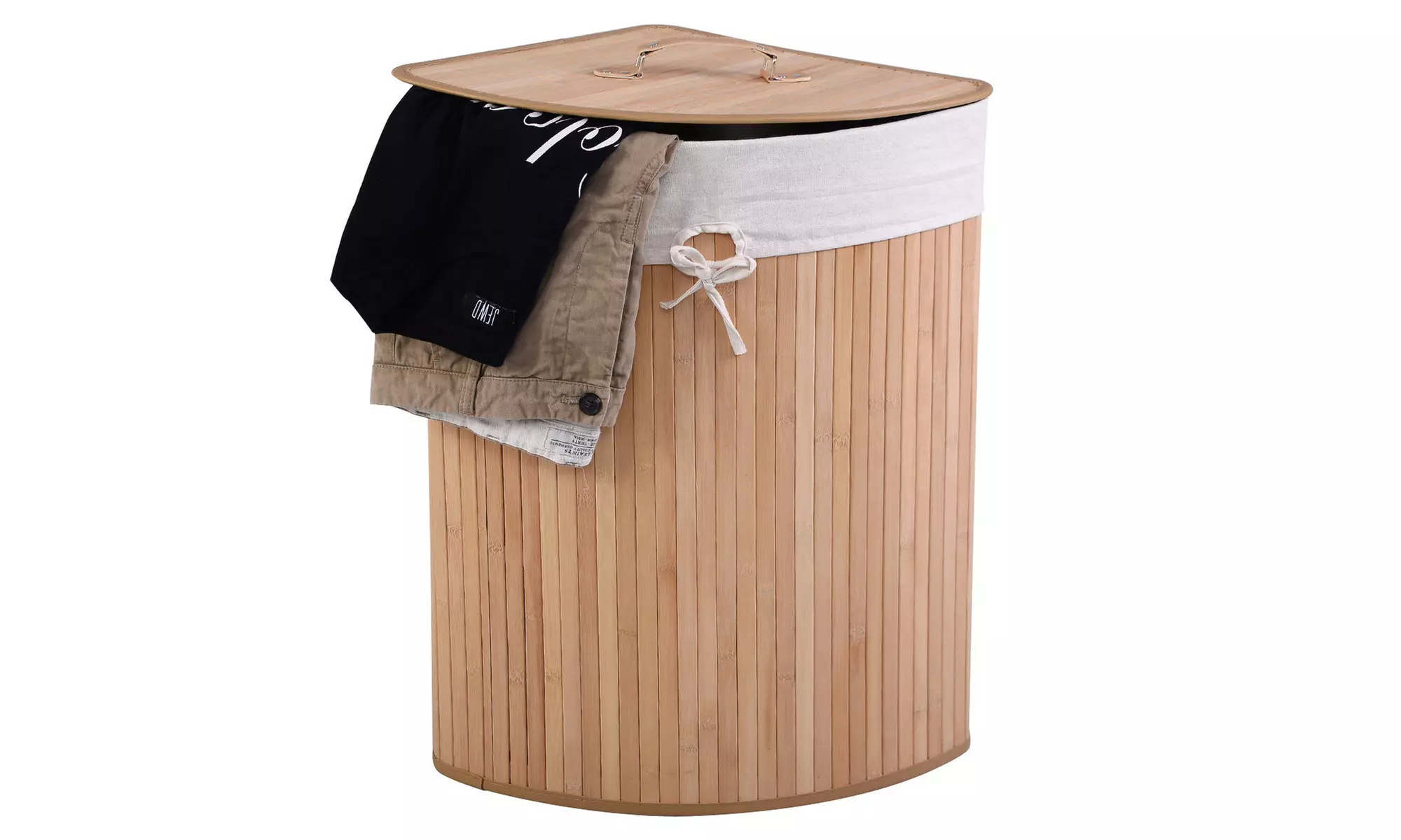 Costway Corner Bamboo Hamper Laundry Basket Washing Cloth Bin Storage 