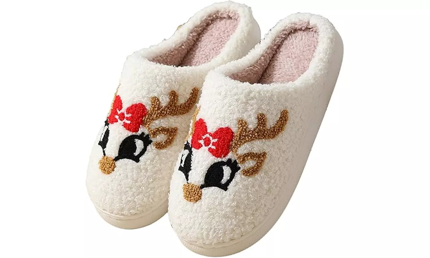 Cute Christmas Slippers for Women Warm Plush House Shoes