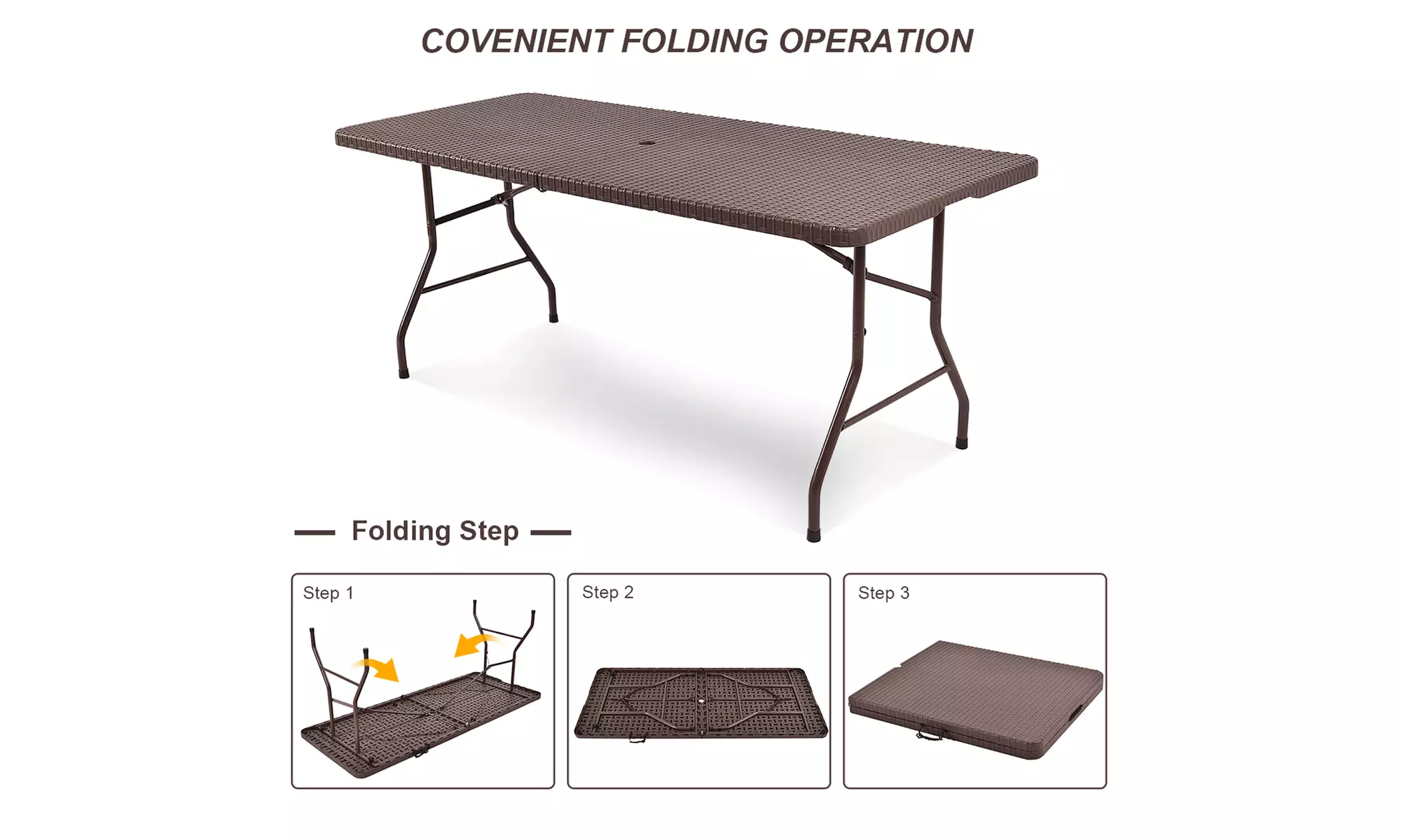 6' Folding Table Rattan Portable Indoor Outdoor Picnic Party Dining Camping