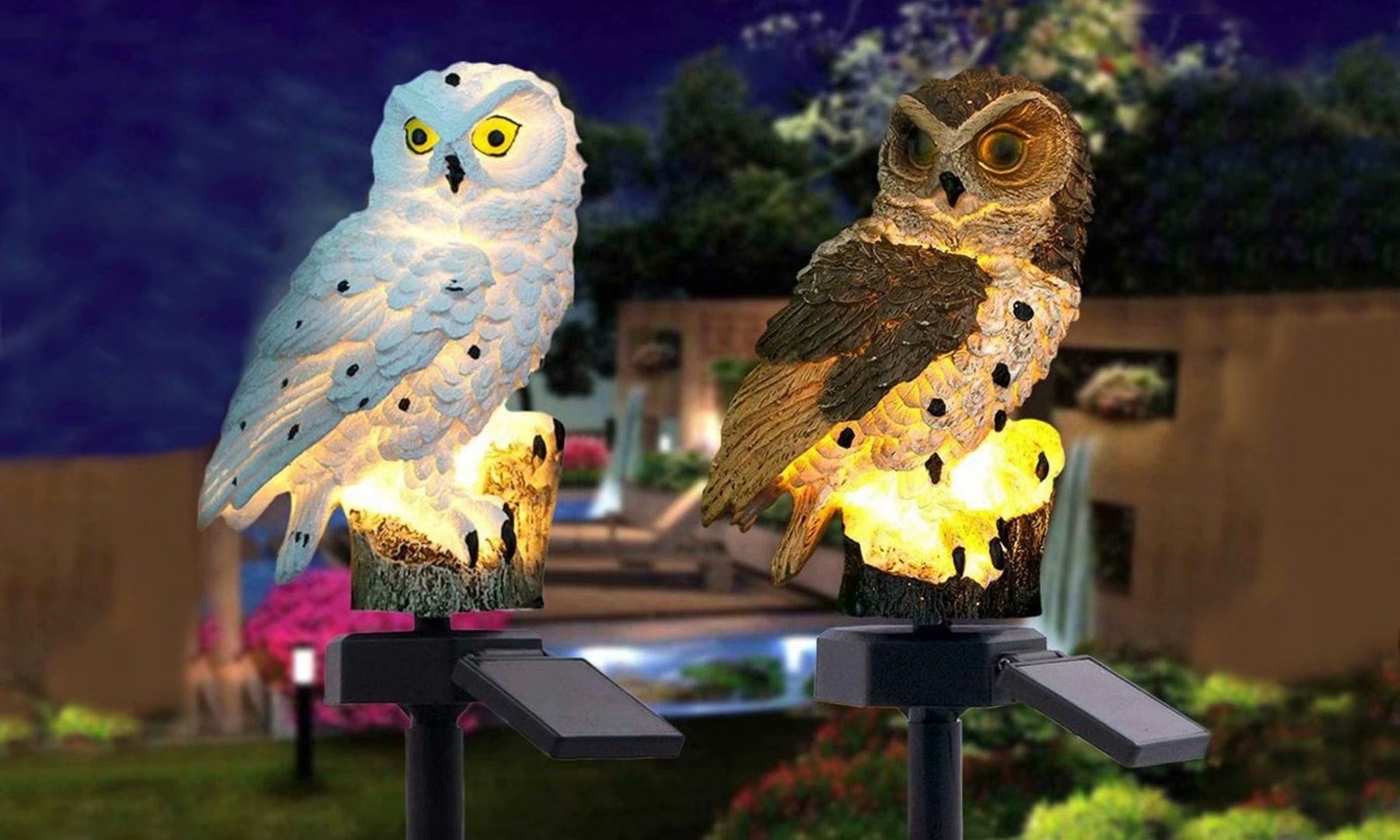 2 Pack Solar Lights Outdoor Owl Solar LED Lights Solar Owl Decor Stake Lights