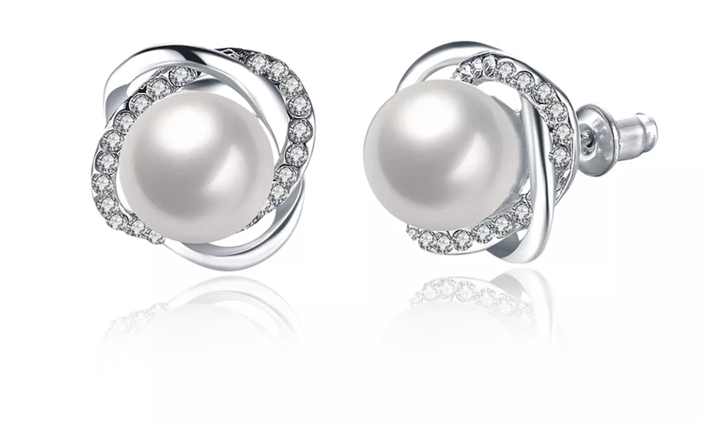 Crystal Pearl Stud Earrings Jewelry