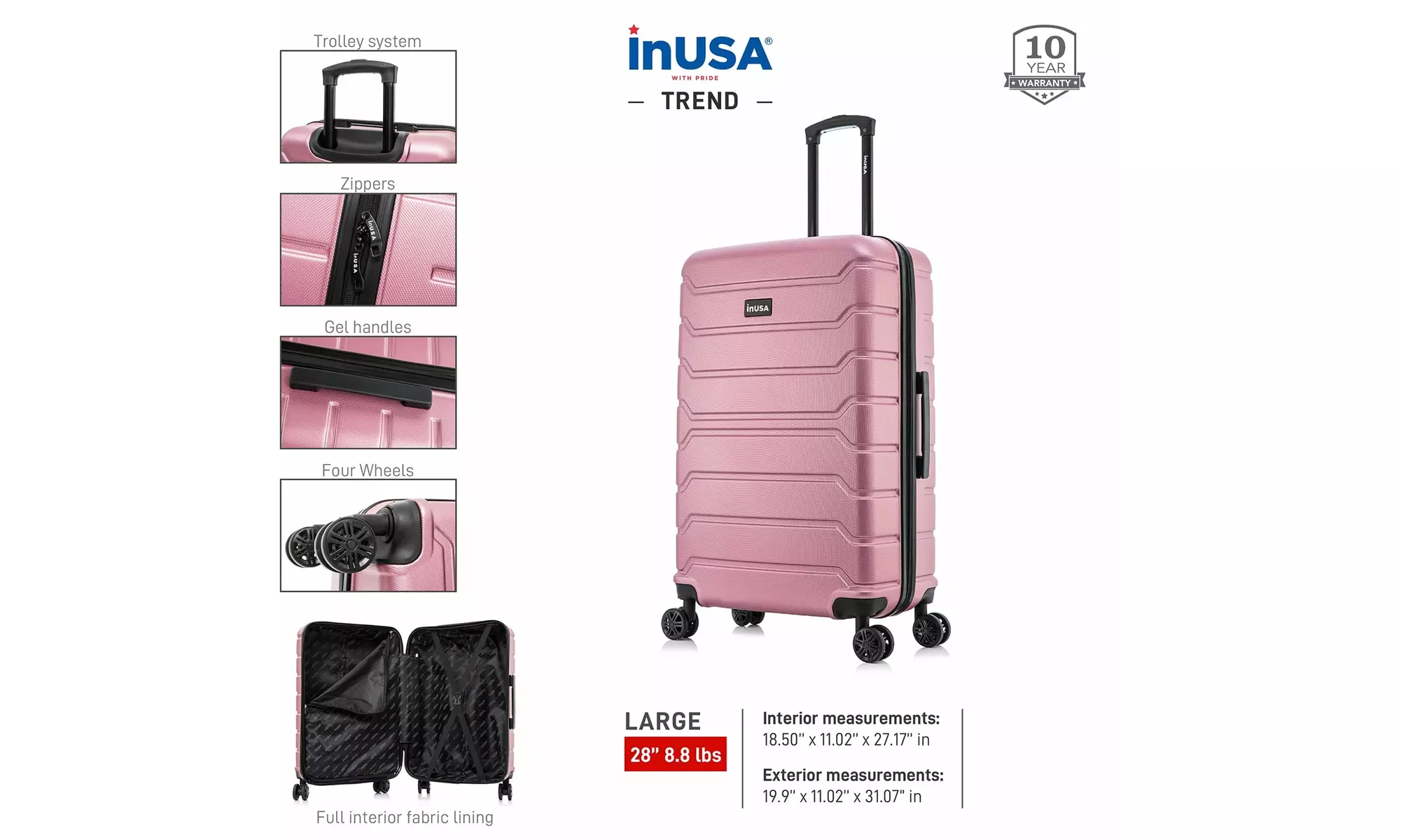 InUSA Trend lightweight hardside spinner luggage 20'', 24", 28" 
