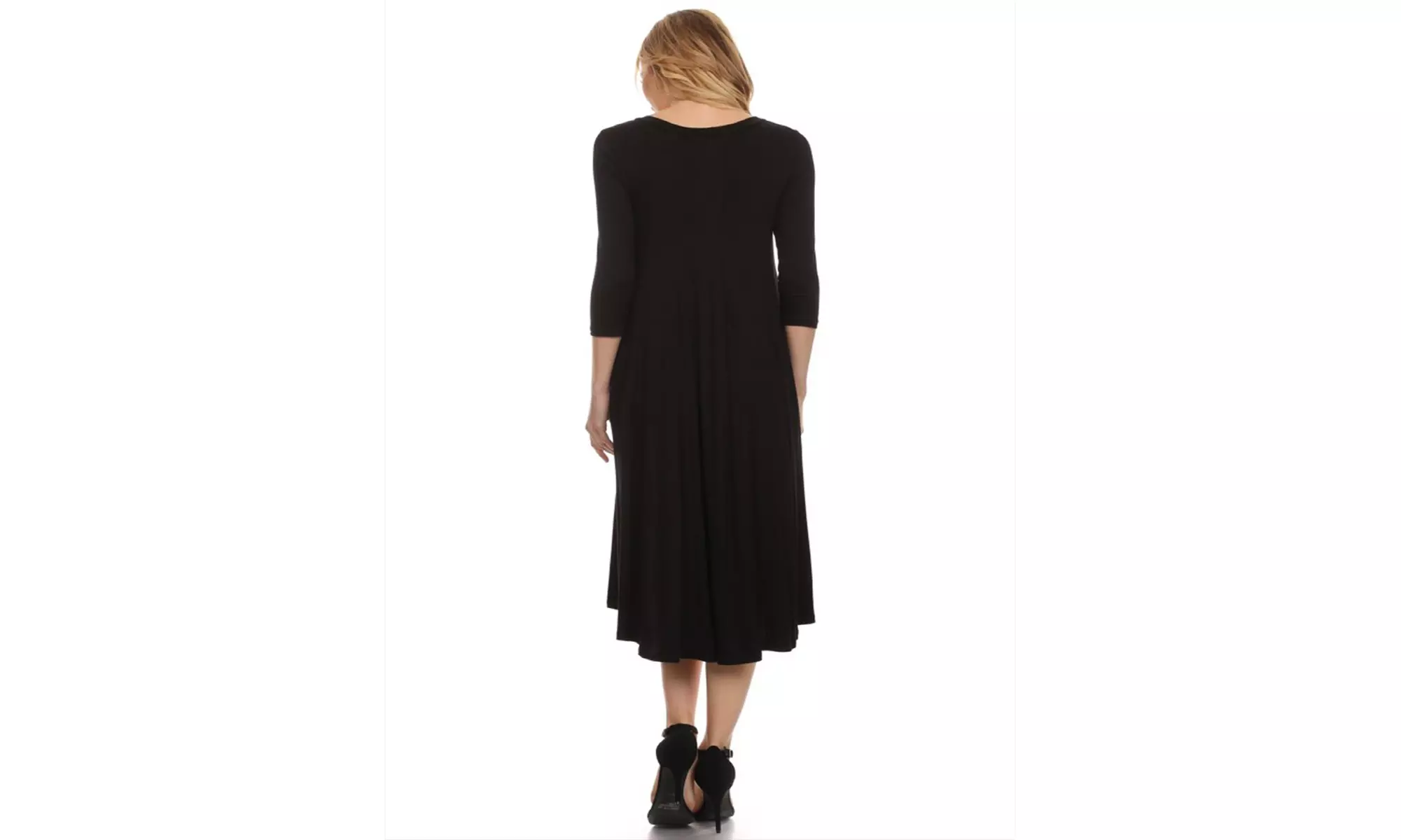 Women's Solid Casual Comfy 3/4 Sleeve Loose Fit A-line Midi Dress