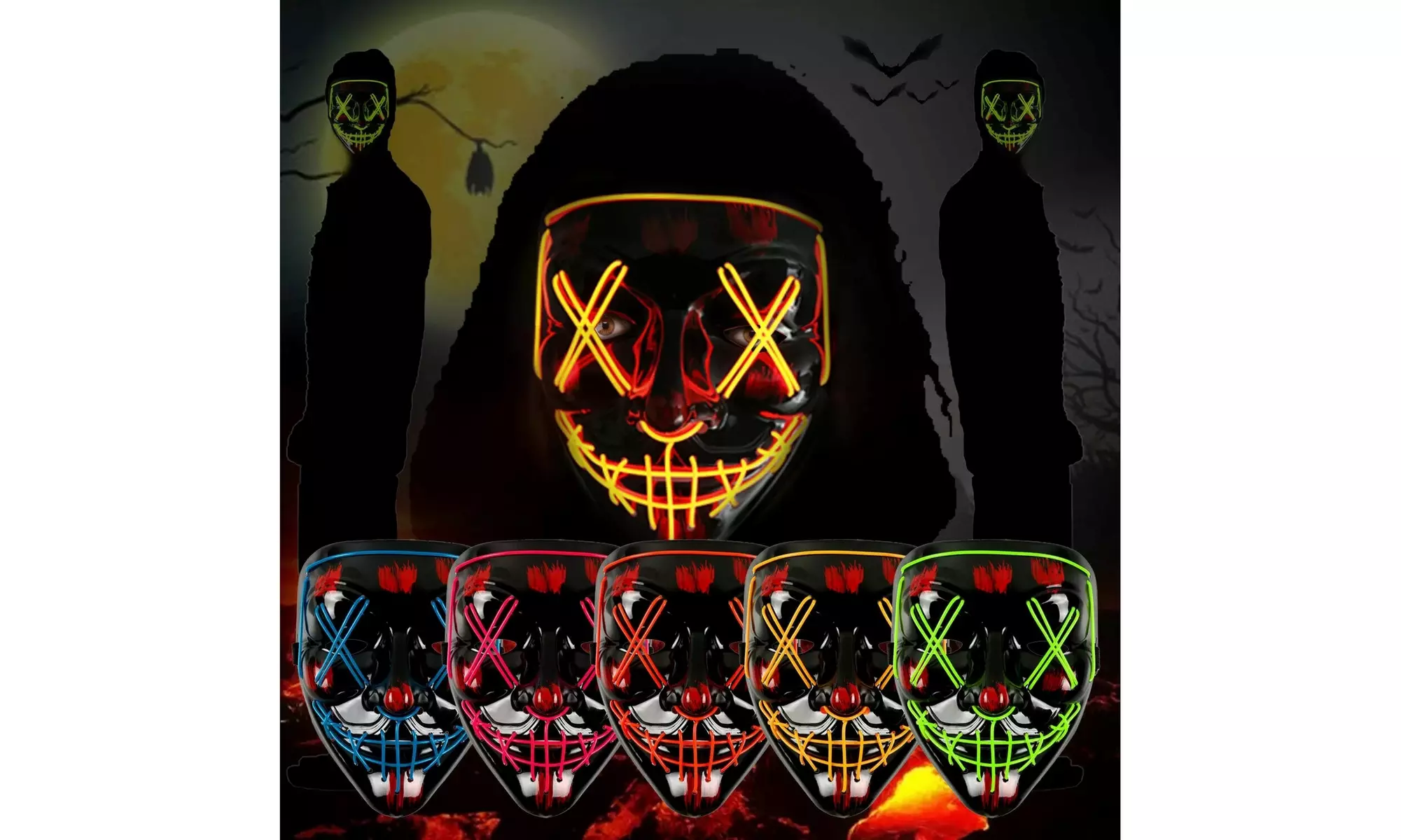 Glowing Stitched El Wire Light Up The Purge Mask LED for Halloween Edm Raves - Primary Image