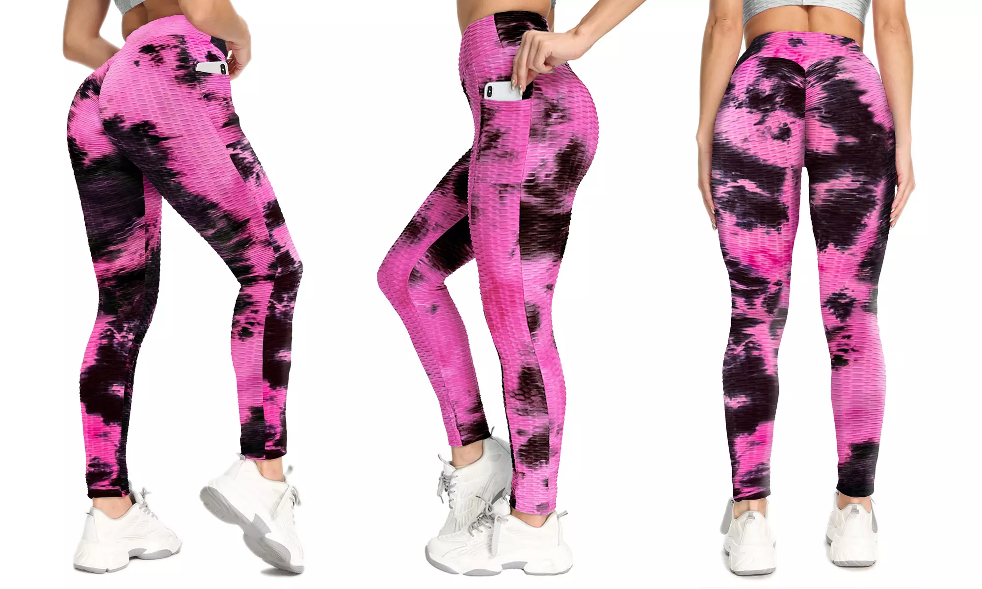 Women's Ruched High-Waist Leggings for Tummy Control with Pockets - Second Medium