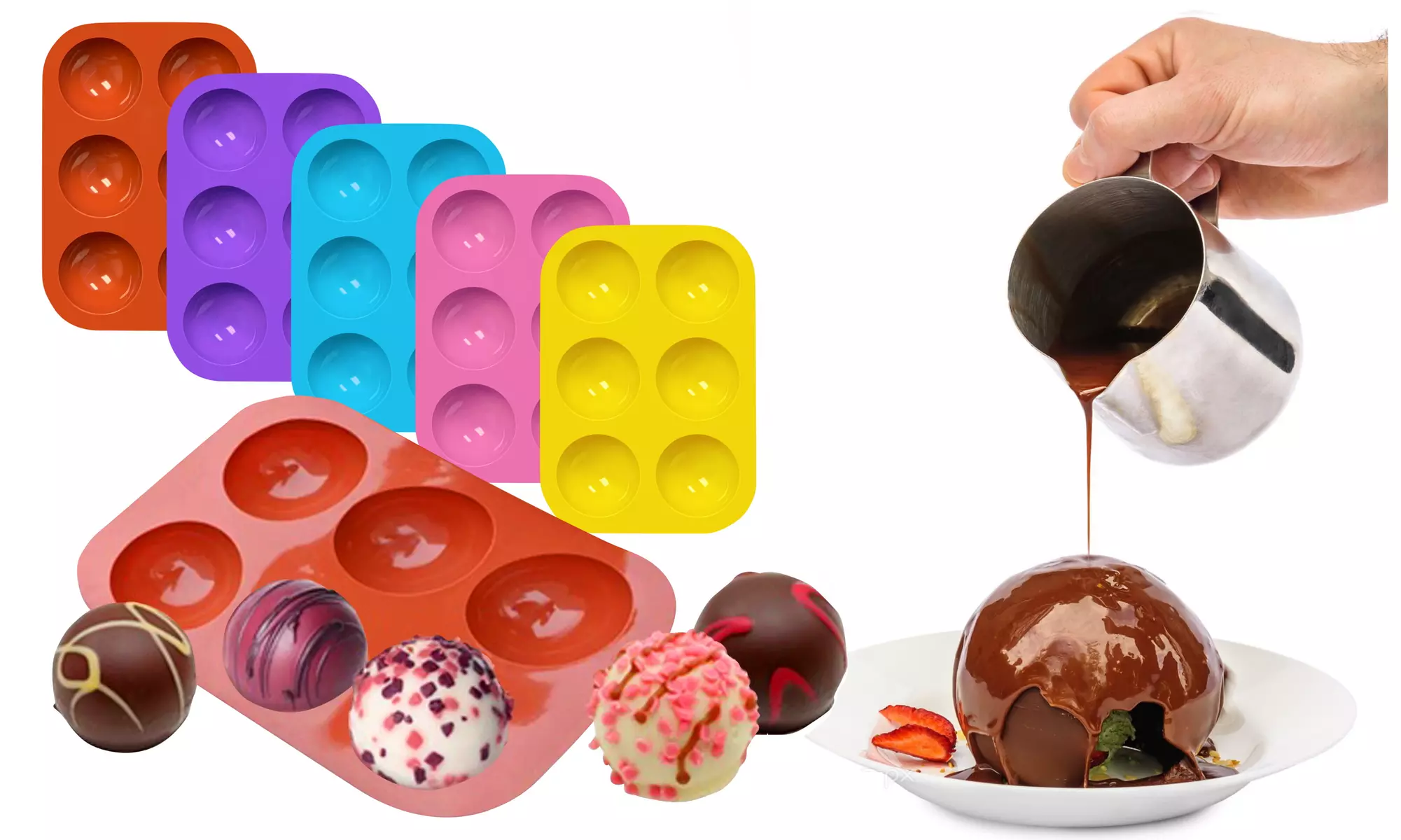 3-Pack: Silicone Mold for Making Hot Chocolate Bomb, Cake, Jelly, Dome Mousse - Primary Image