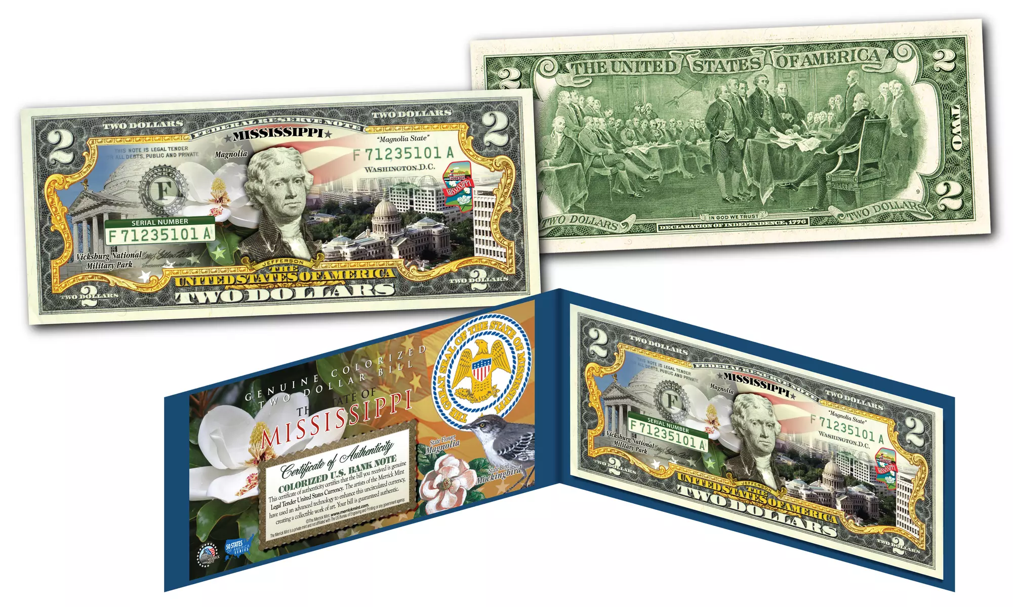 Official Genuine Legal Tender U.S. 2 Dollar Bills Honoring America's 50 States 