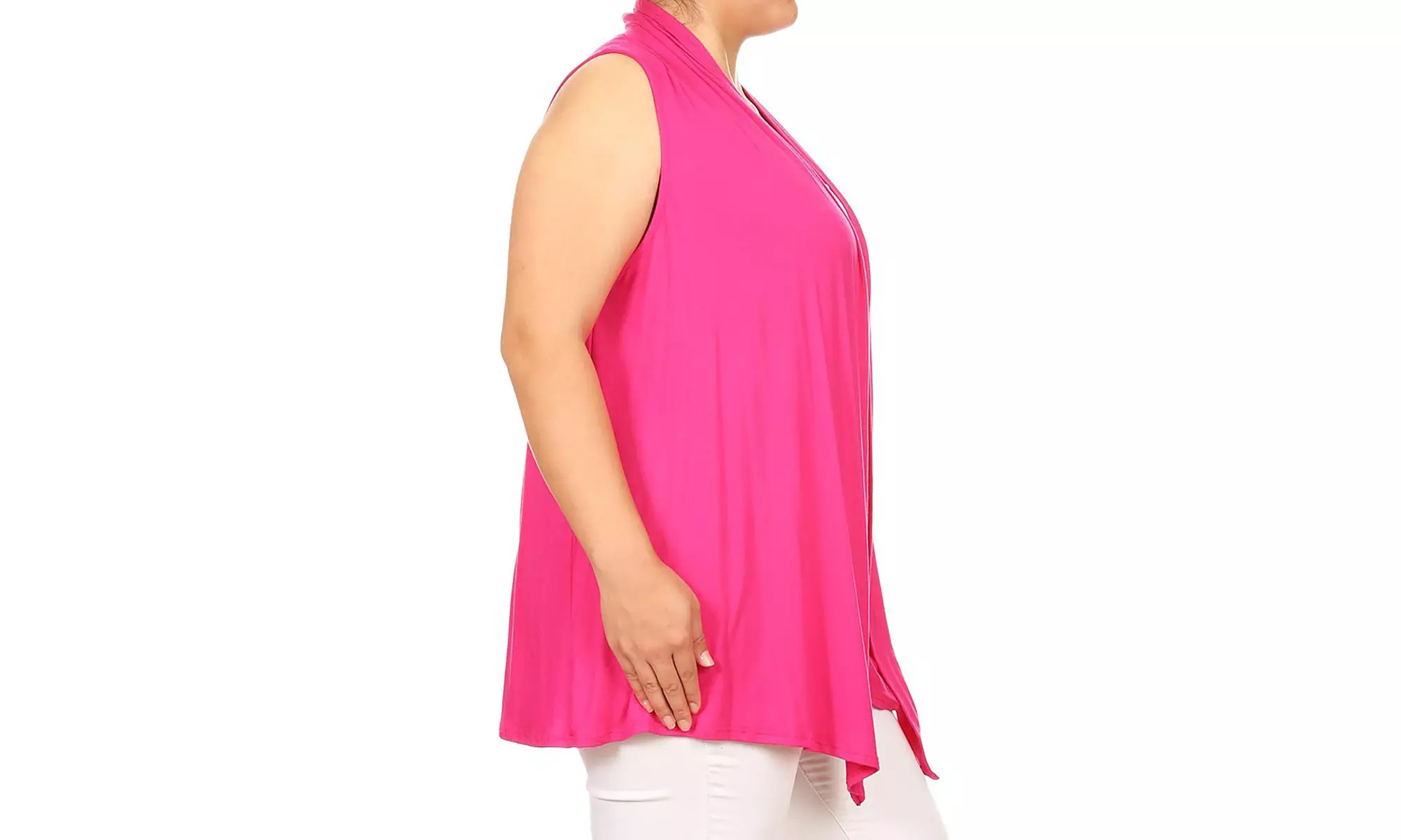 Women's Plus Size Loose Fit Long Body Draped Open Front Solid Vest Cardigan