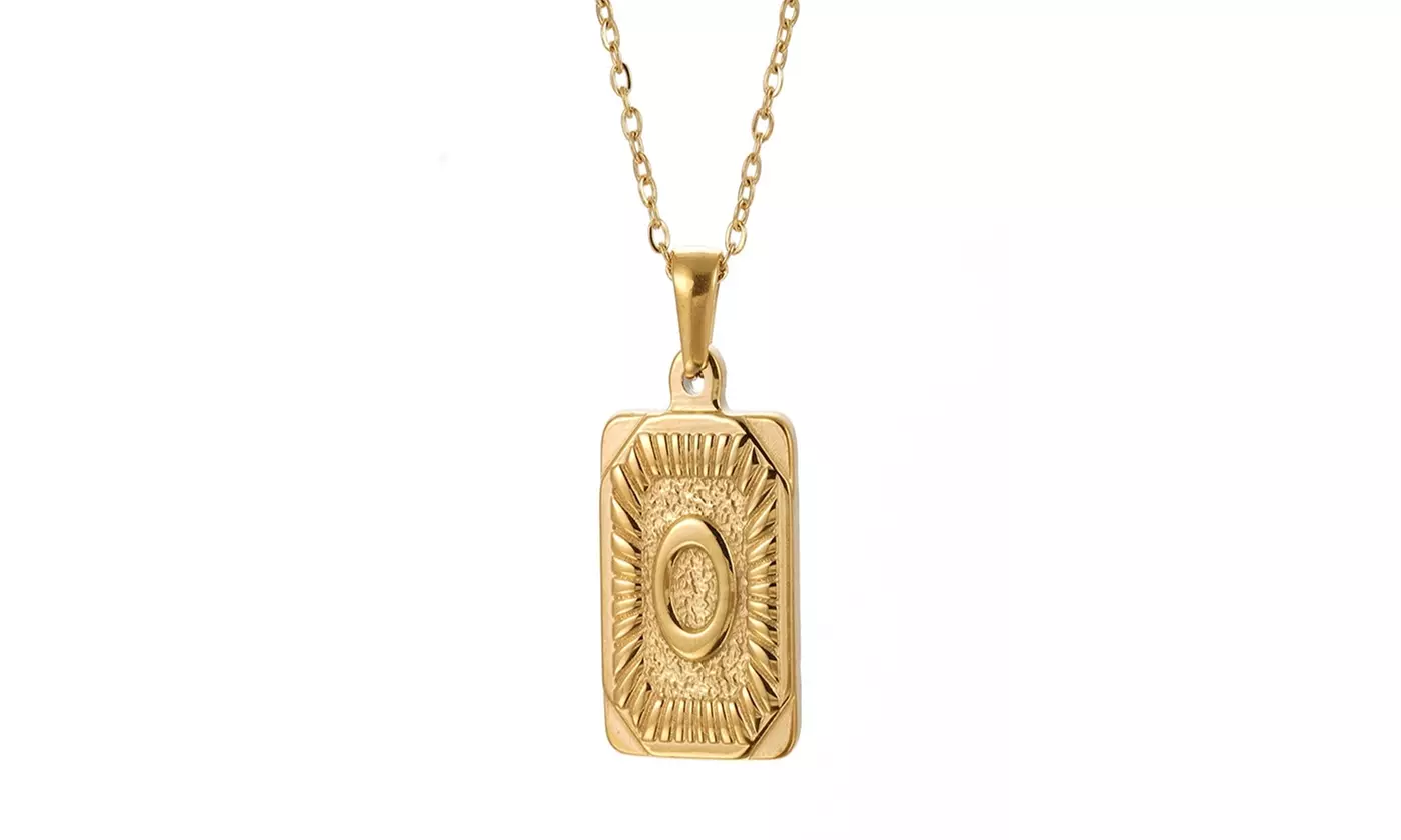 Gold Plated Stainless Steel Initial Pendant with Box Link Chain Necklace