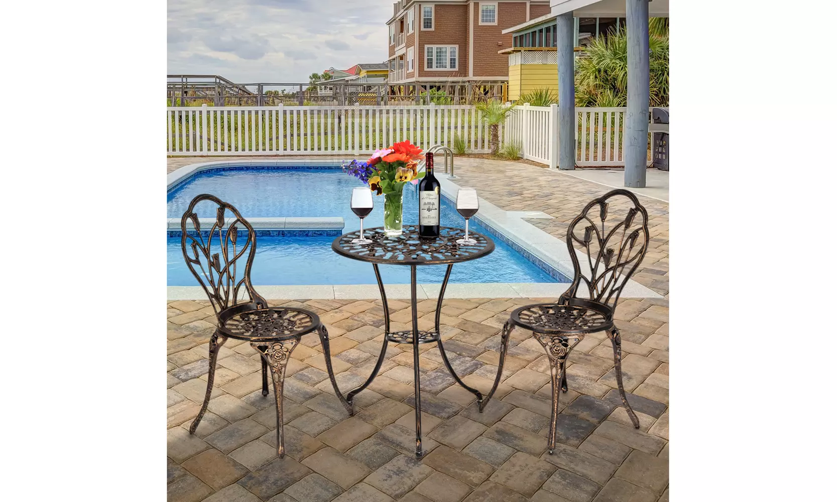 3-Piece Cast Aluminum Patio Bistro Set Outdoor Furniture Tulip - Primary Image