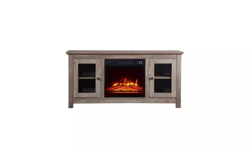 51-Inch 1400W Log Cyan Fireplace TV Cabinet with Small Remote Control Movement - Primary Image