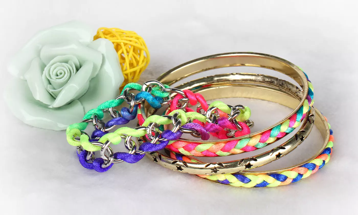 Colorful Woven Burnished Gold Friendship Bracelet Set (4-Piece) 