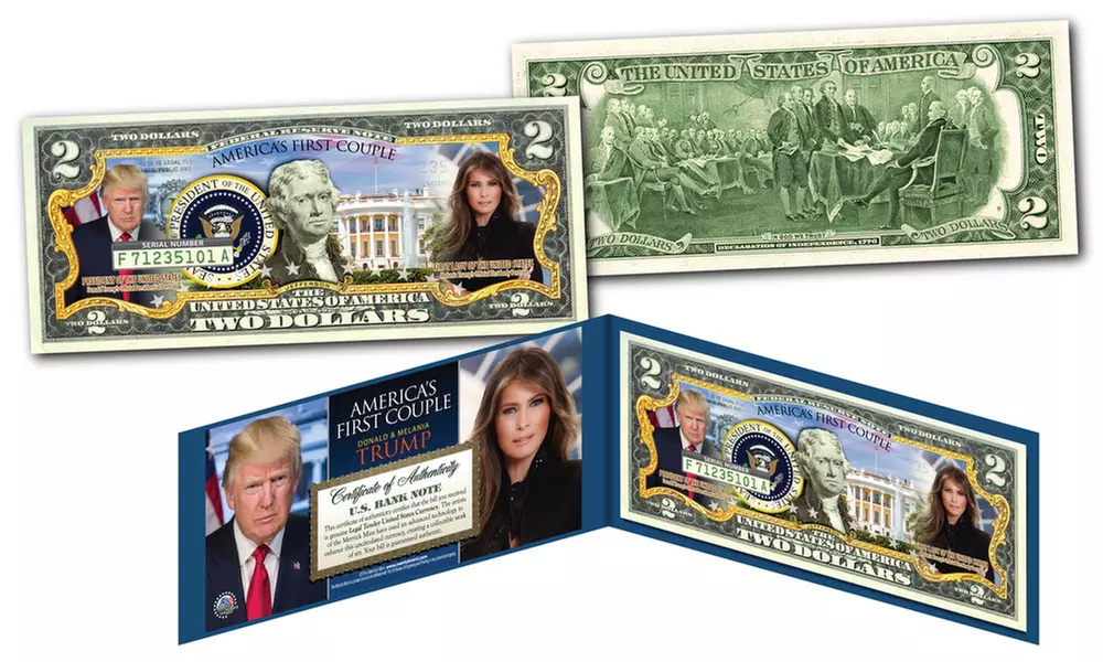 Donald Trump and Melania Trump First Couple Genuine Legal Tender Two-Dollar Bill - Primary Image