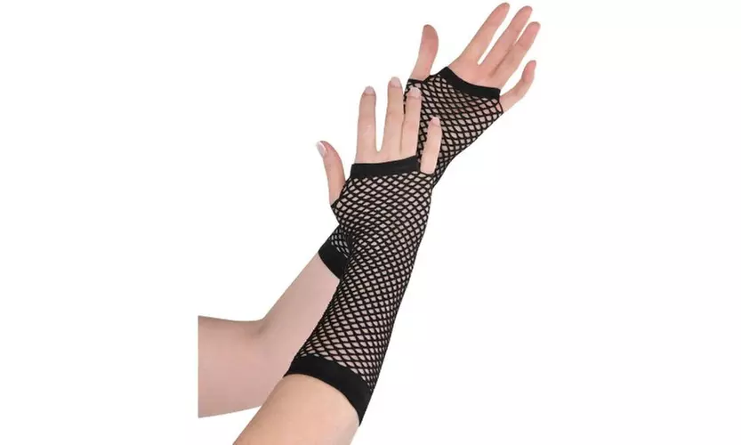 Black Long Fishnet Fingerless Gloves - Second Medium