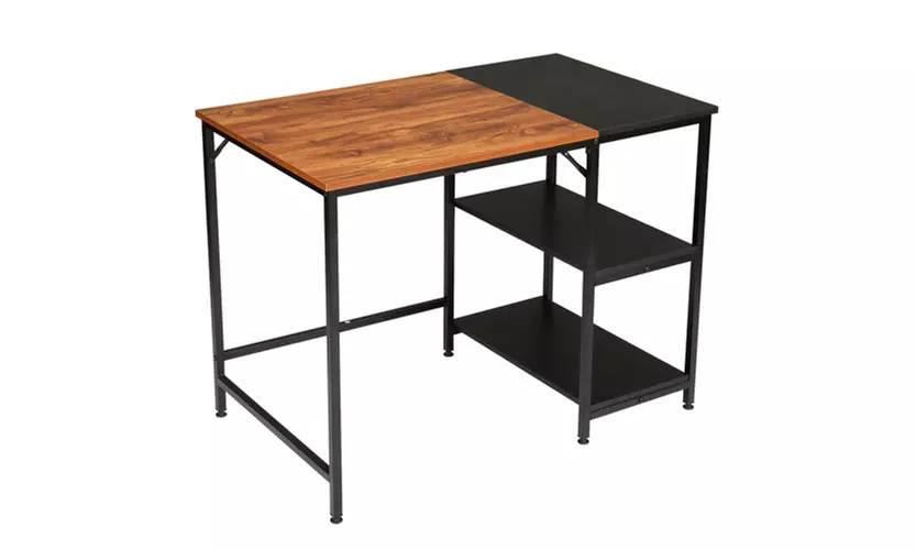 Wooden Computer Desk with Side Shelves for Storage, Home Office Study Table - Primary Image