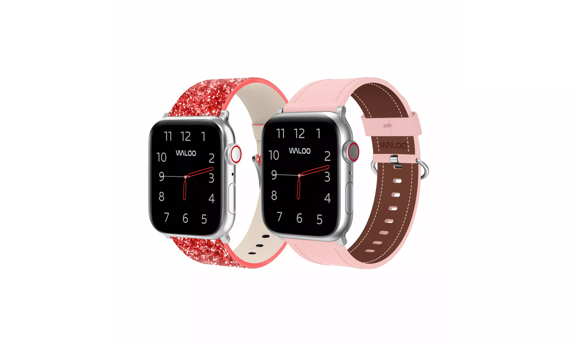 Waloo 2-Pack Leather Bling and Classic Leather Apple Watch Bands