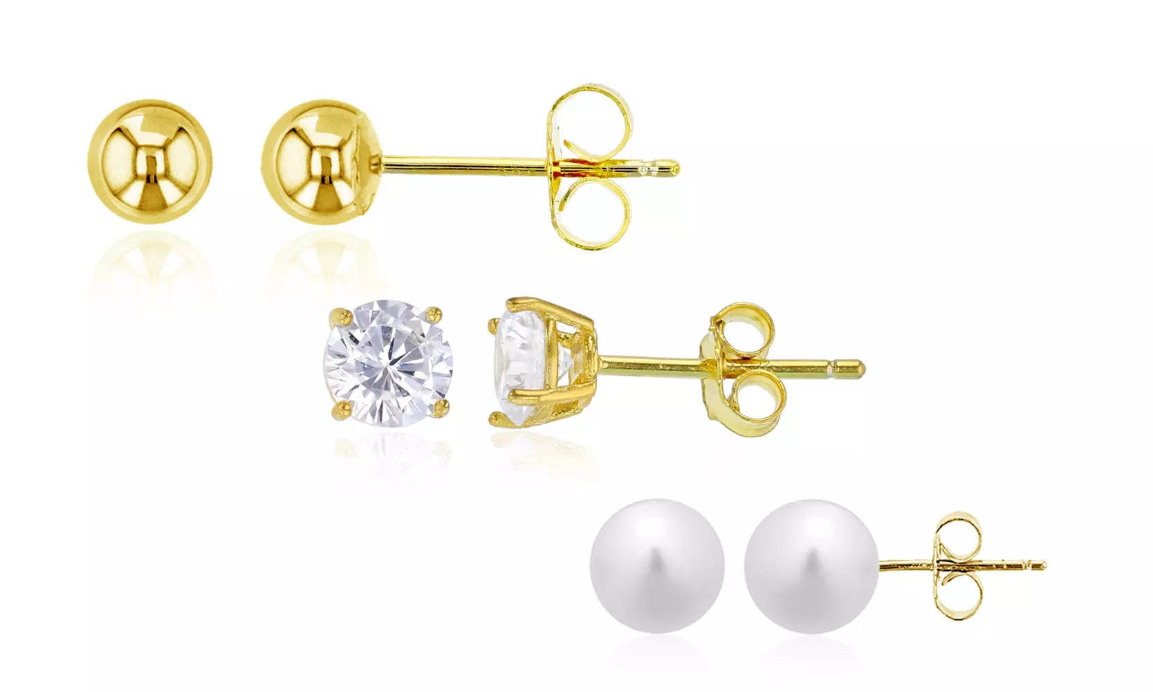 Sterling Silver FWP, Round Solitaire & High Polish Ball Stud Earring Set - Second Medium