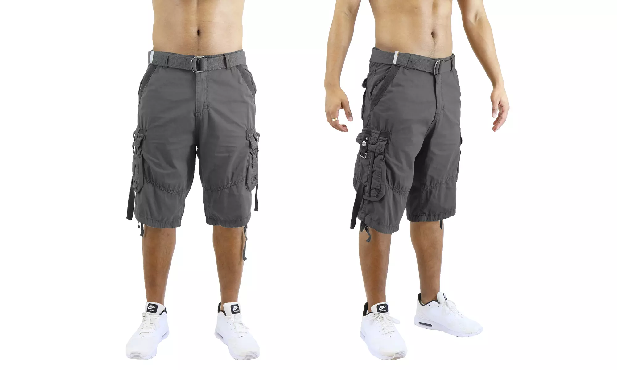 Men's Distressed Belted Cotton Cargo Utility Shorts (Sizes, 30-44)