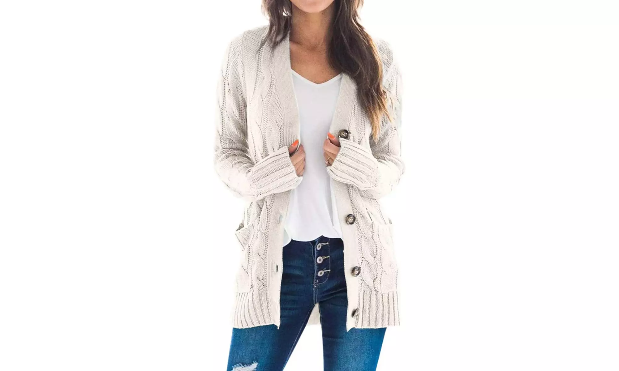 Haute Edition Women's Cable Knit Button Up Sweater Cardigan