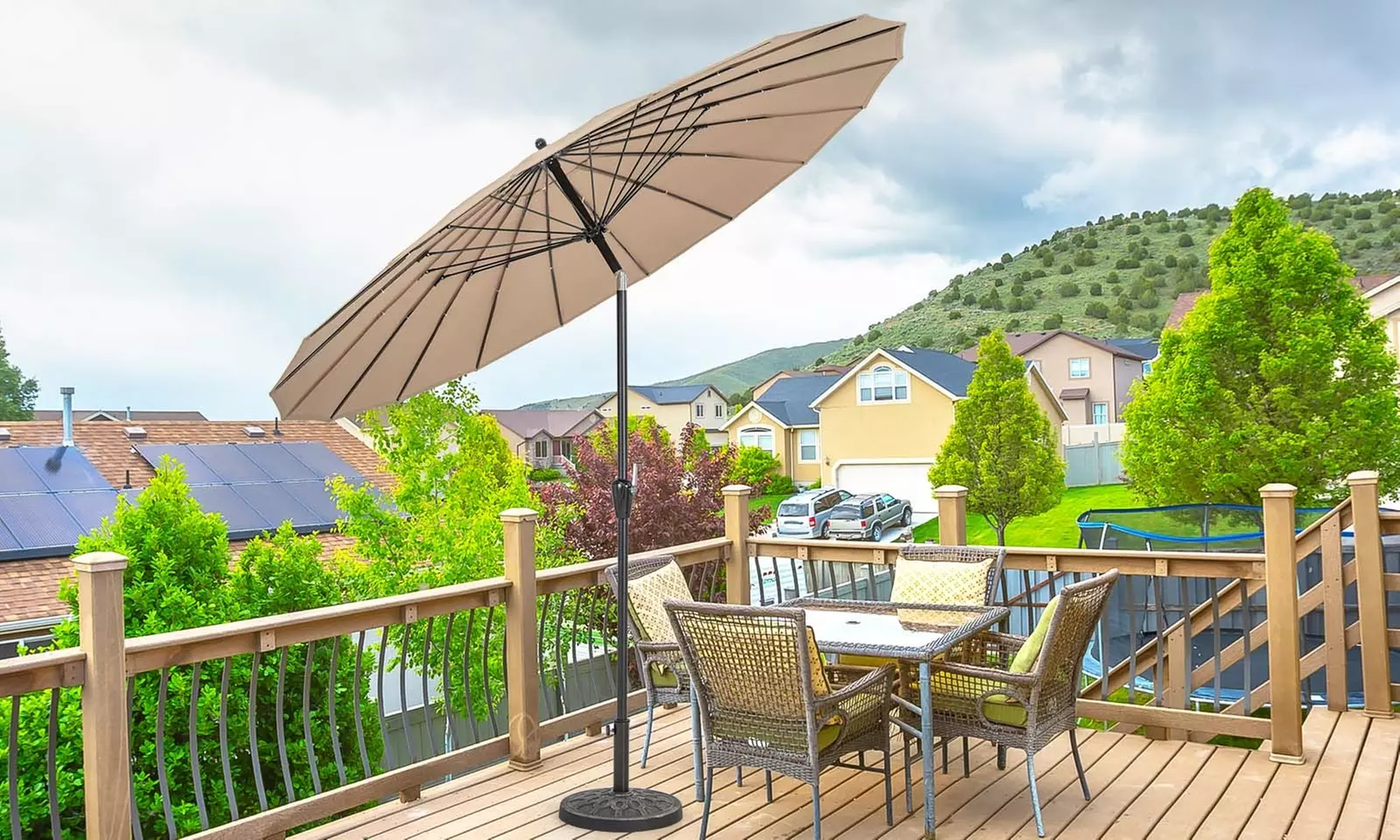 Costway 9 FT Round Patio Umbrella with Push Button Tilt & Crank Handle