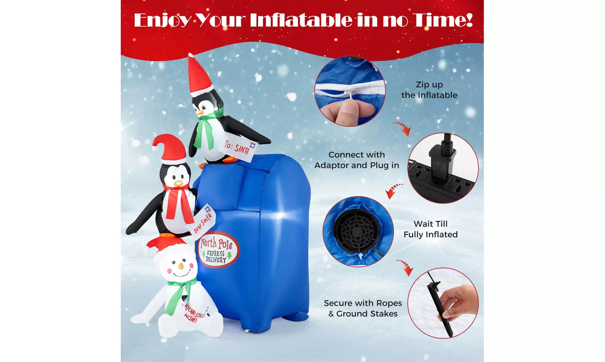 Costway Inflatable Christmas Santa Claus Helicopter Snowman Penguin Lights