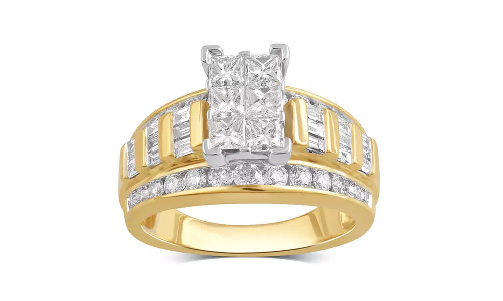 2.00 CTTW Diamond Cluster Square Engagement Ring in 14K Gold by DiamondMuse - Primary Image