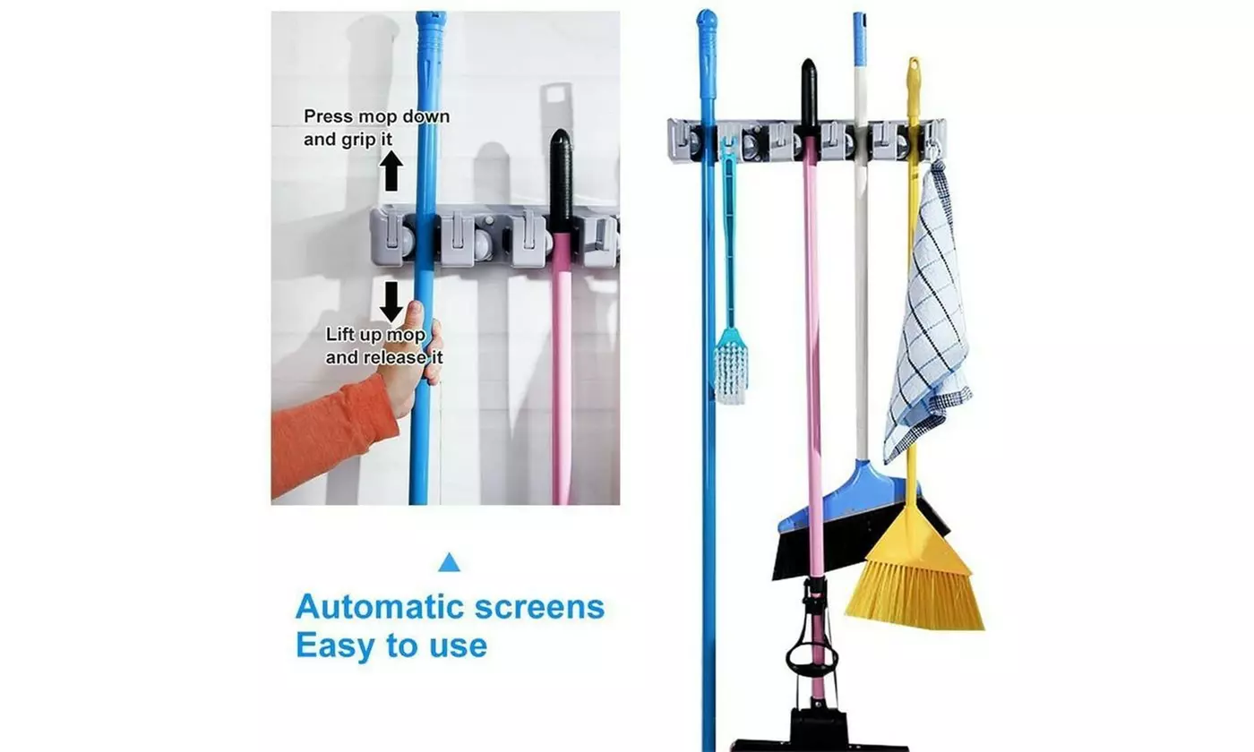 Broom Holder and Garden Tool Garage Organizer 5 Slots 6 Hooks for Rake Mop Wall