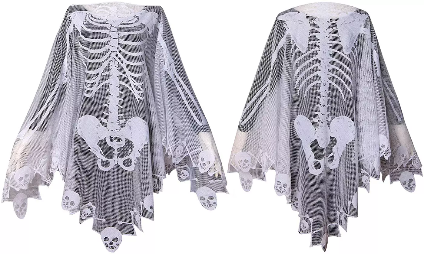 Halloween Costume White Lace Skeleton Poncho for Women