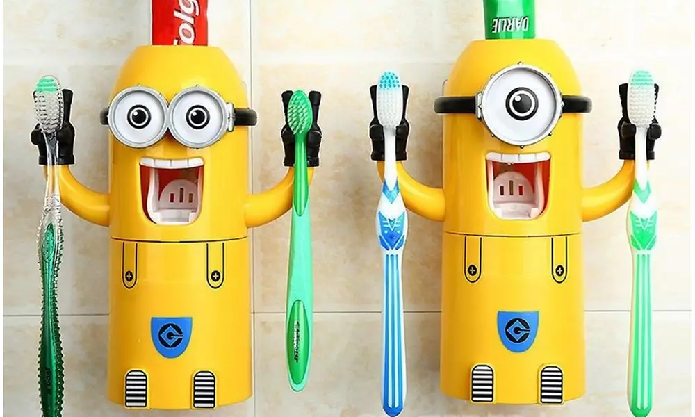 Minion-Themed Wall Mounted Toothpaste Dispenser & Toothbrush Holder - Primary Image