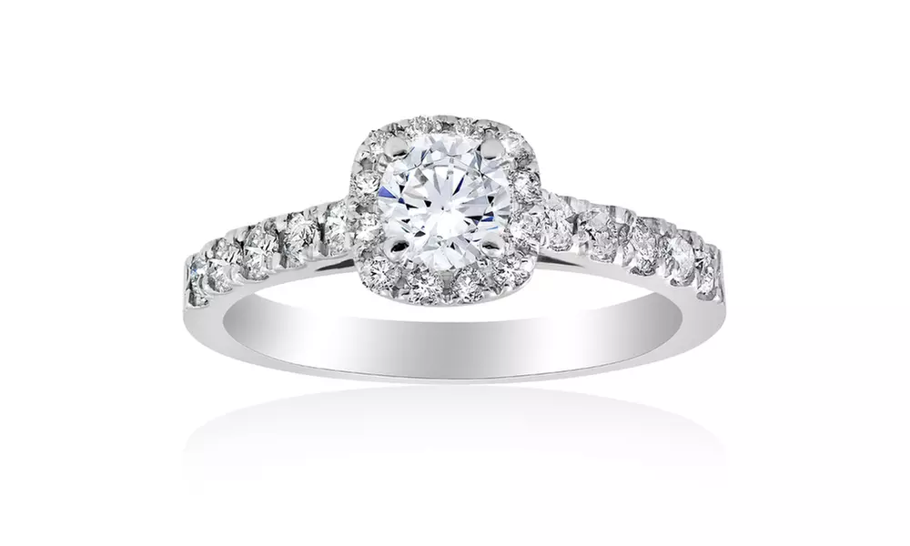 1ct Cushion Halo Diamond Engagement Ring 14K White Gold - Primary Image