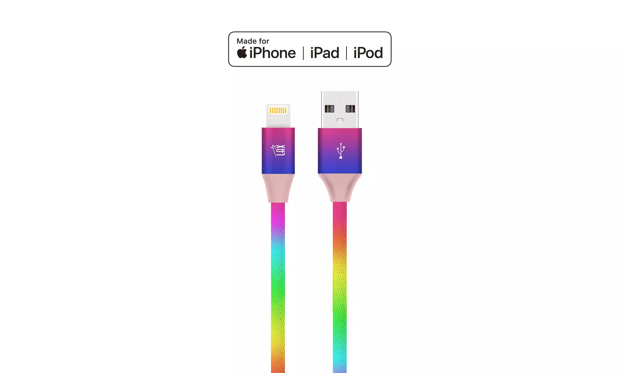 LAX Apple MFi Certified Colorful Rainbow Lightning Cables for iPhone and iPad