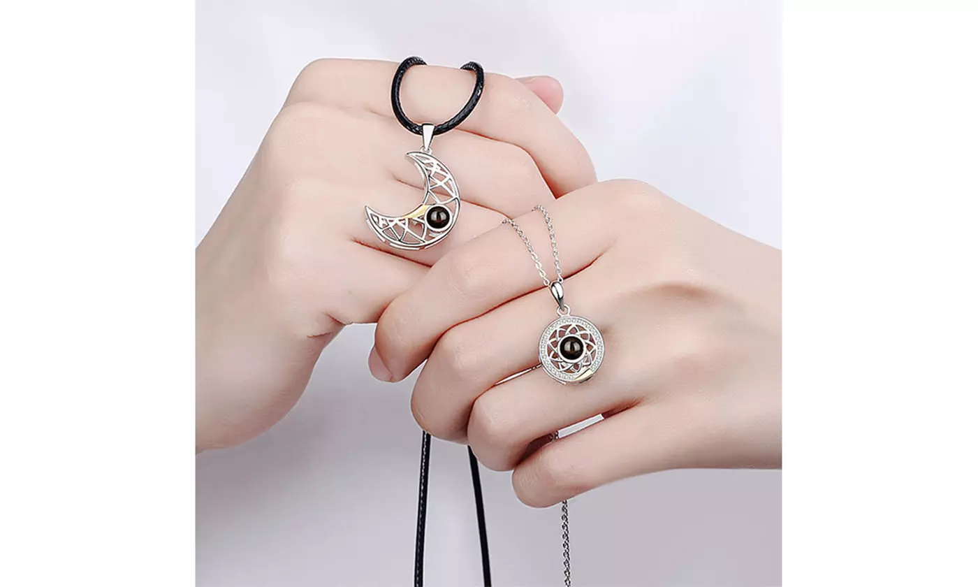 100 Languages I Love You Projection Sun&Moon Magnetic Couple Necklaces