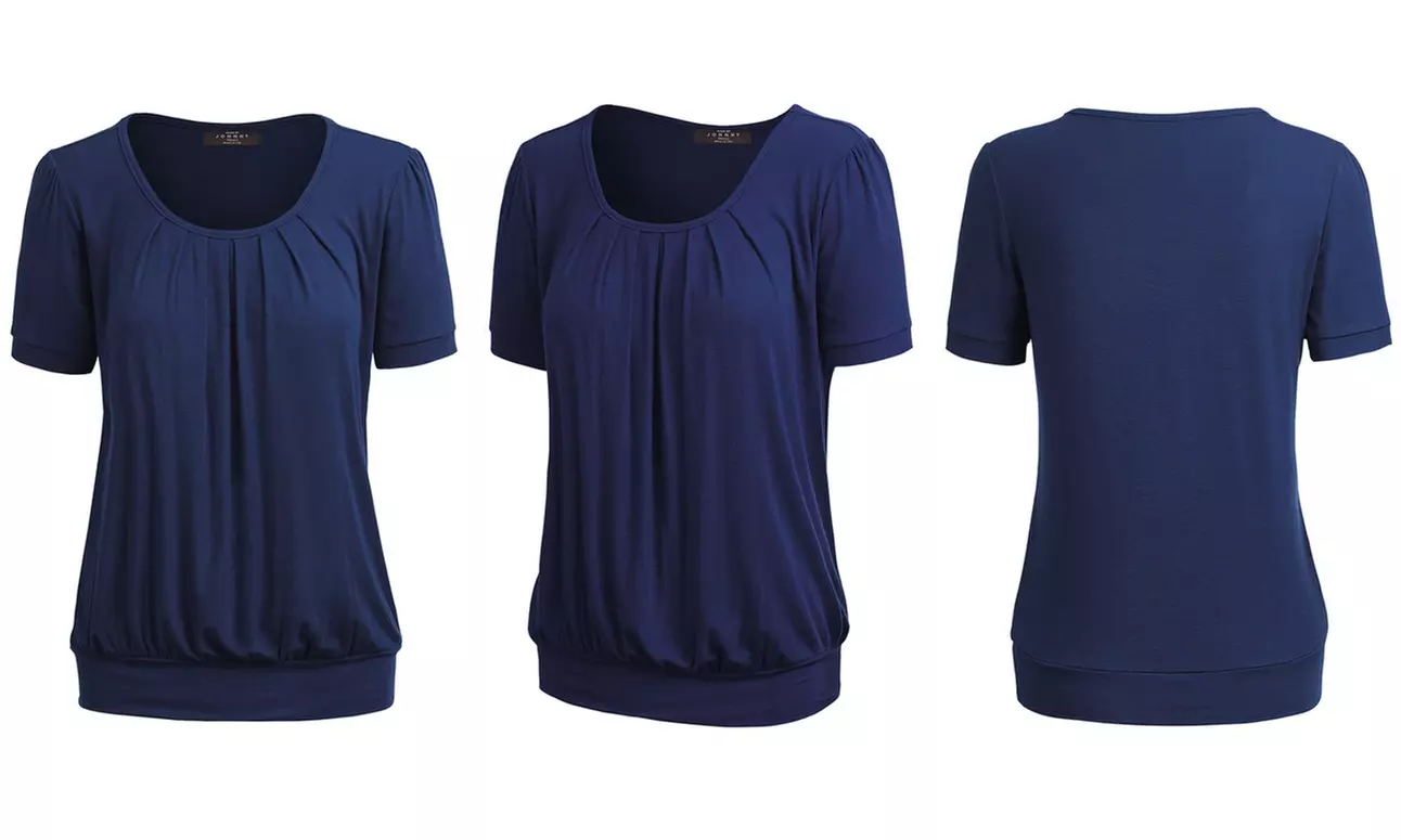 Made by Johnny Women's Scoop Neck Short Sleeve Front Pleated Blouse