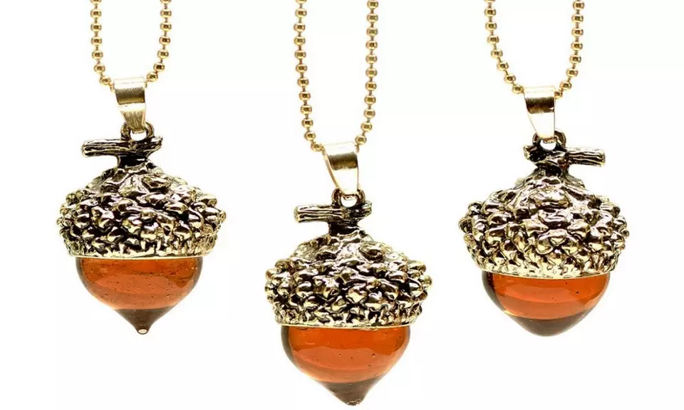 Gold Acorn Amber Necklace 
