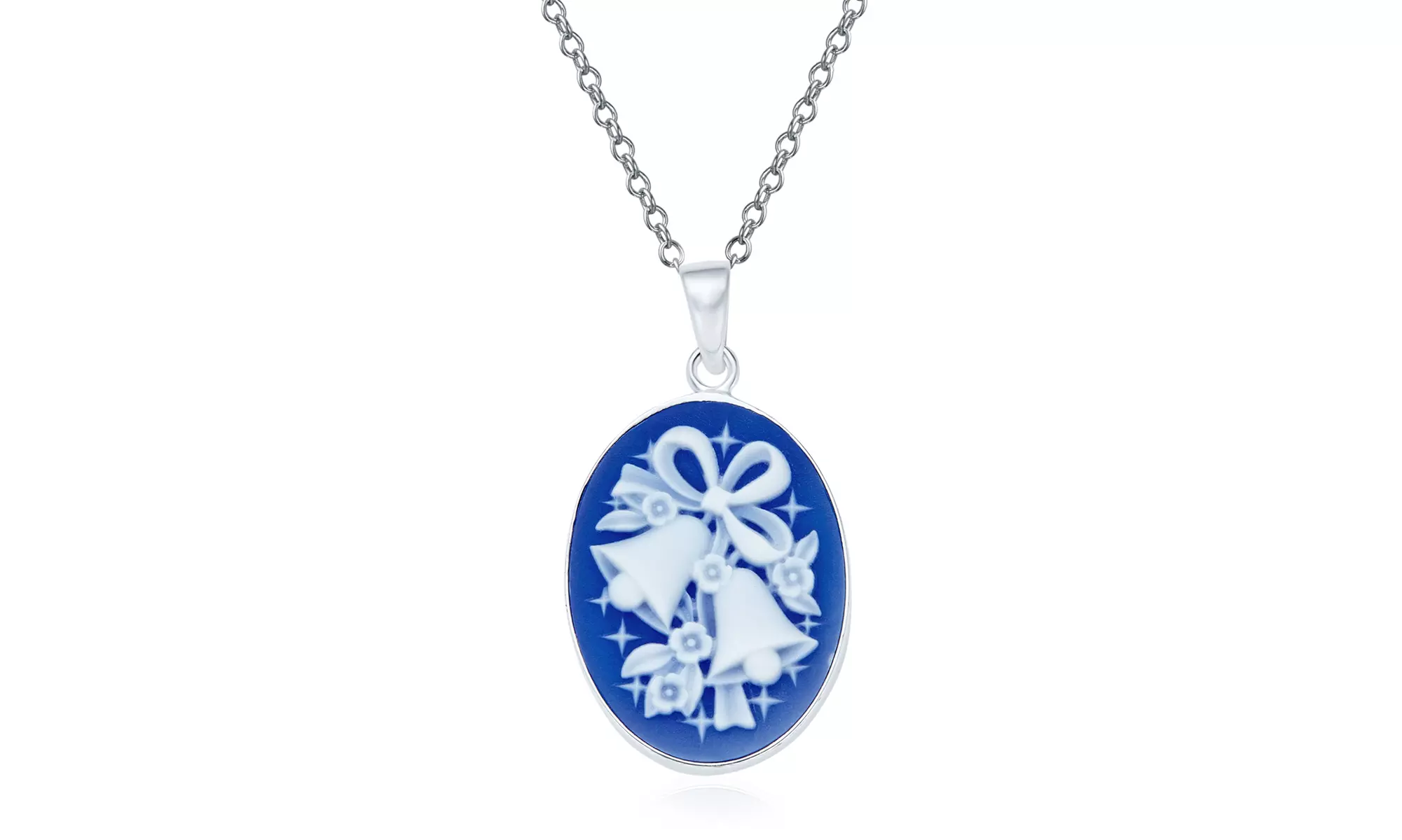 Bridal Wedding Bells Cameo Necklace Pendant 925 Silver - Primary Image