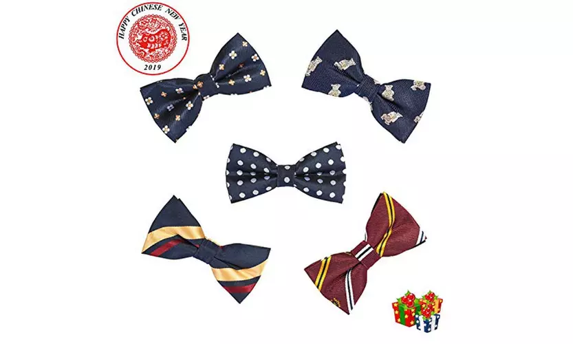 OUMUS 5PC Boys Bow Tie - Stylish Adjustable Pre-tied Bow Ties - Primary Image