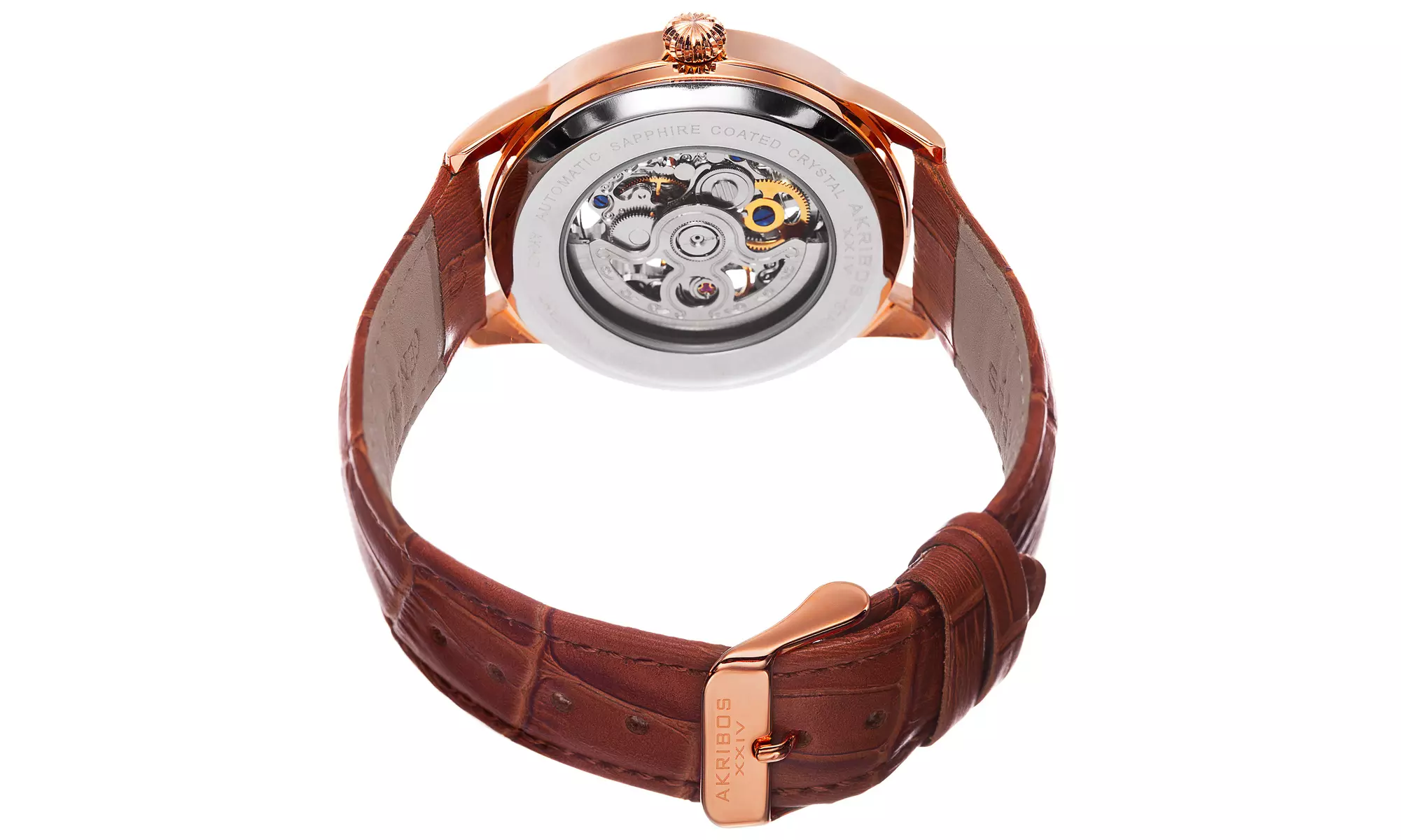 Akribos XXIV Men's Automatic Skeletal Brown Leather Strap Watch - Second Medium