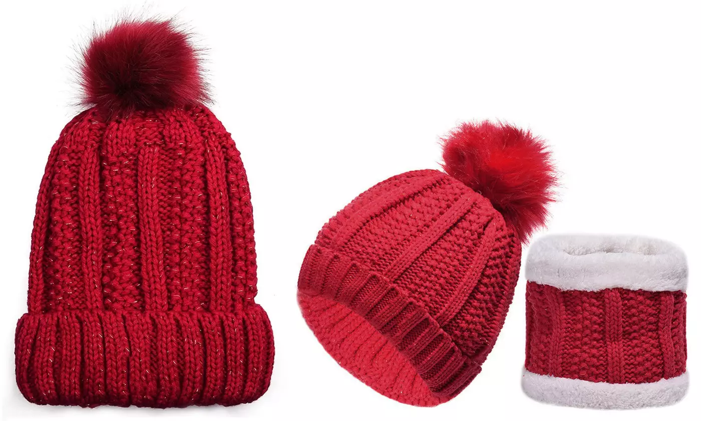Unisex Men's Women's Winter Beanie Hat and Neck Warmer Warm Knit Hat Set