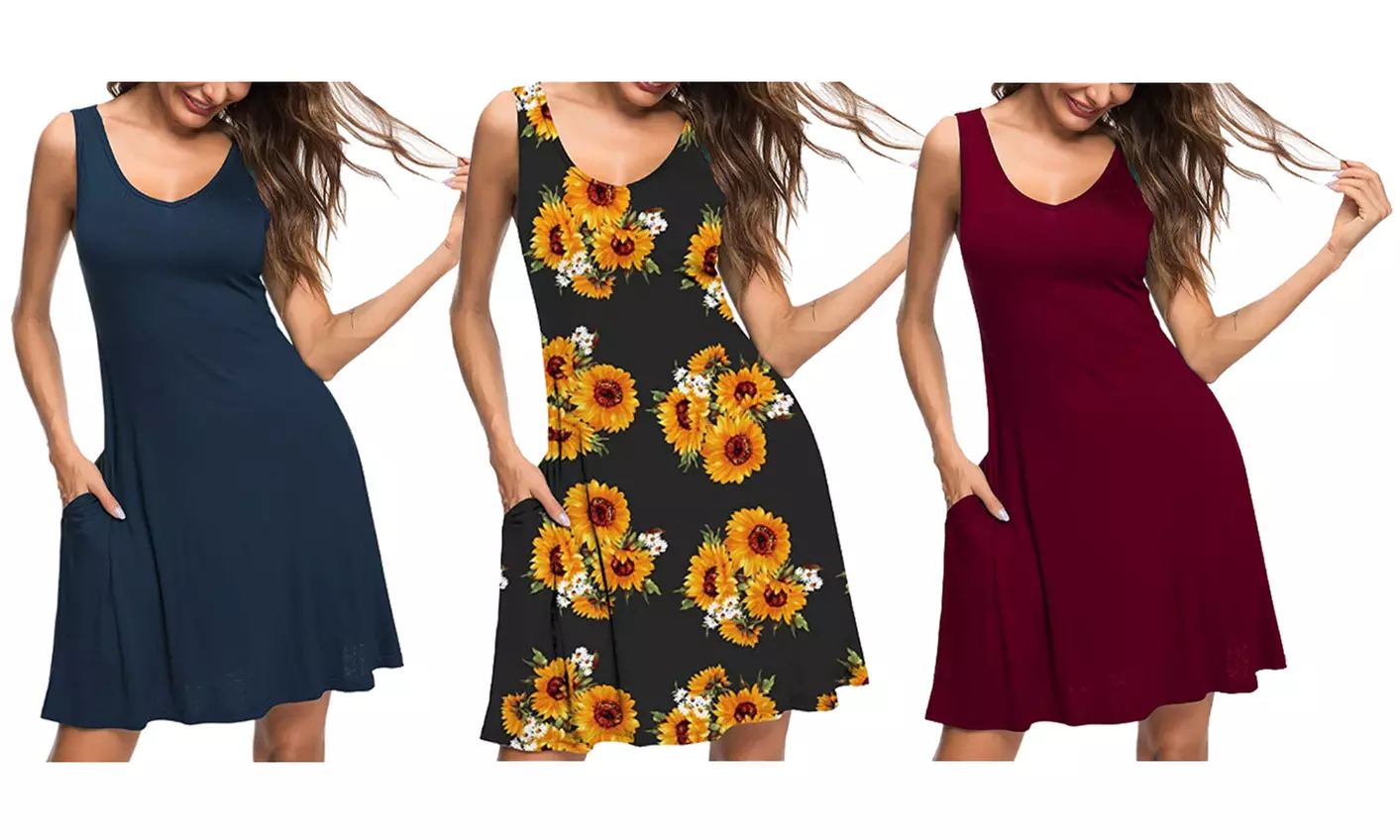 Haute Edition Women's Summer Sleeveless Tank Dress with Pockets  - Primary Image