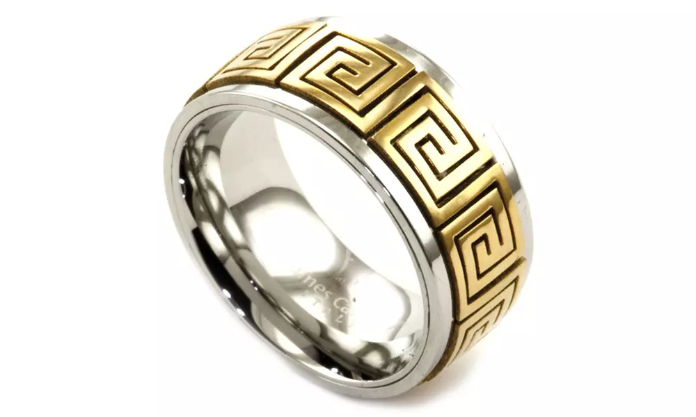 James Cavolini Italy IP Gold Stainless Steel Two-Tone Greek Key Ring - Primary Image