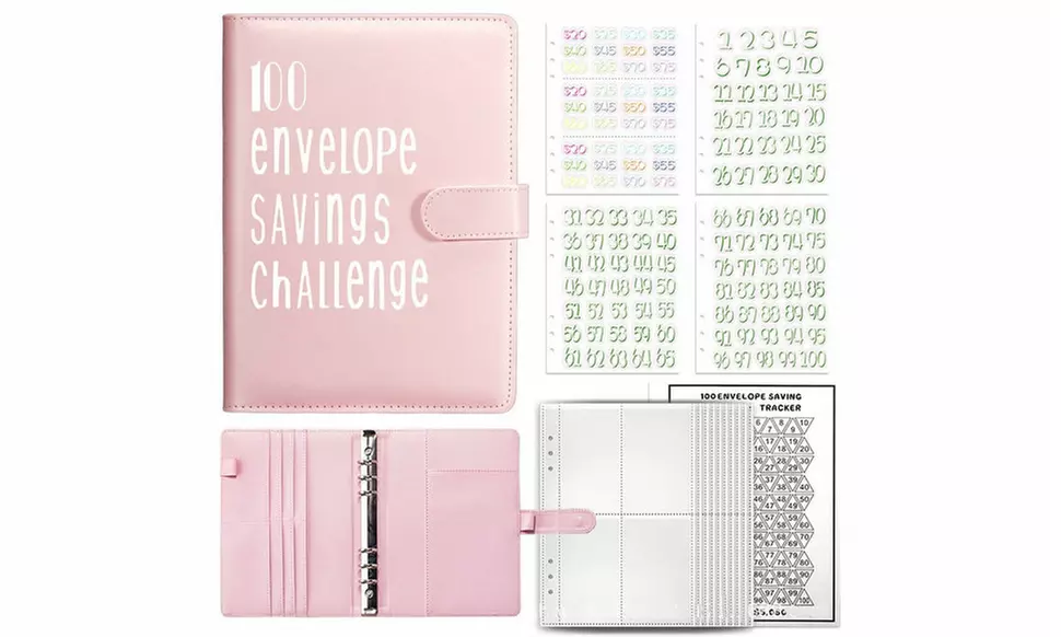 100 Envelope Savings Challenge Budget Binder with Cash Slots