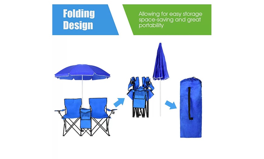 Outdoor Folding 2-Person Seated Picnic Camping Chair w/ Umbrella & Ice ...