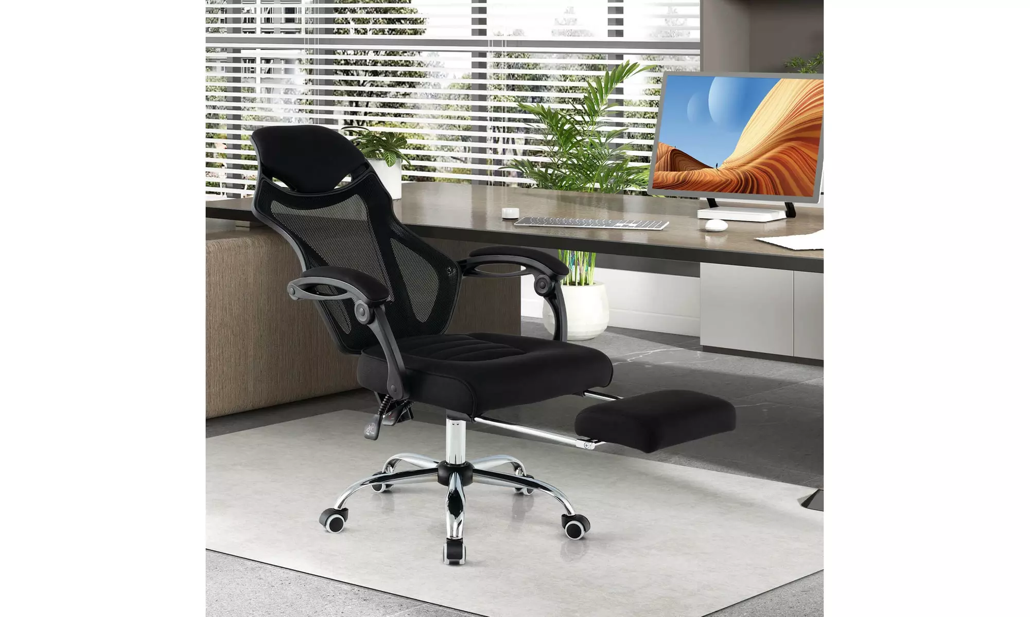 Costway Ergonomic Mesh Office Chair with Footrest Height-Adjustable Backrest